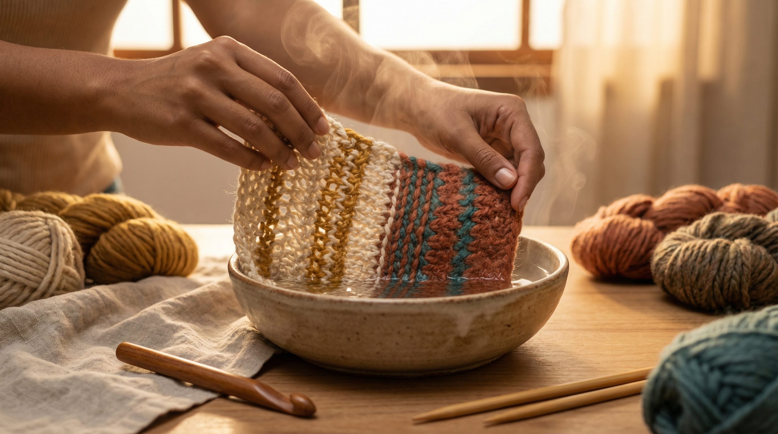 Água quente encolhe fibras do Crochê e Tricô