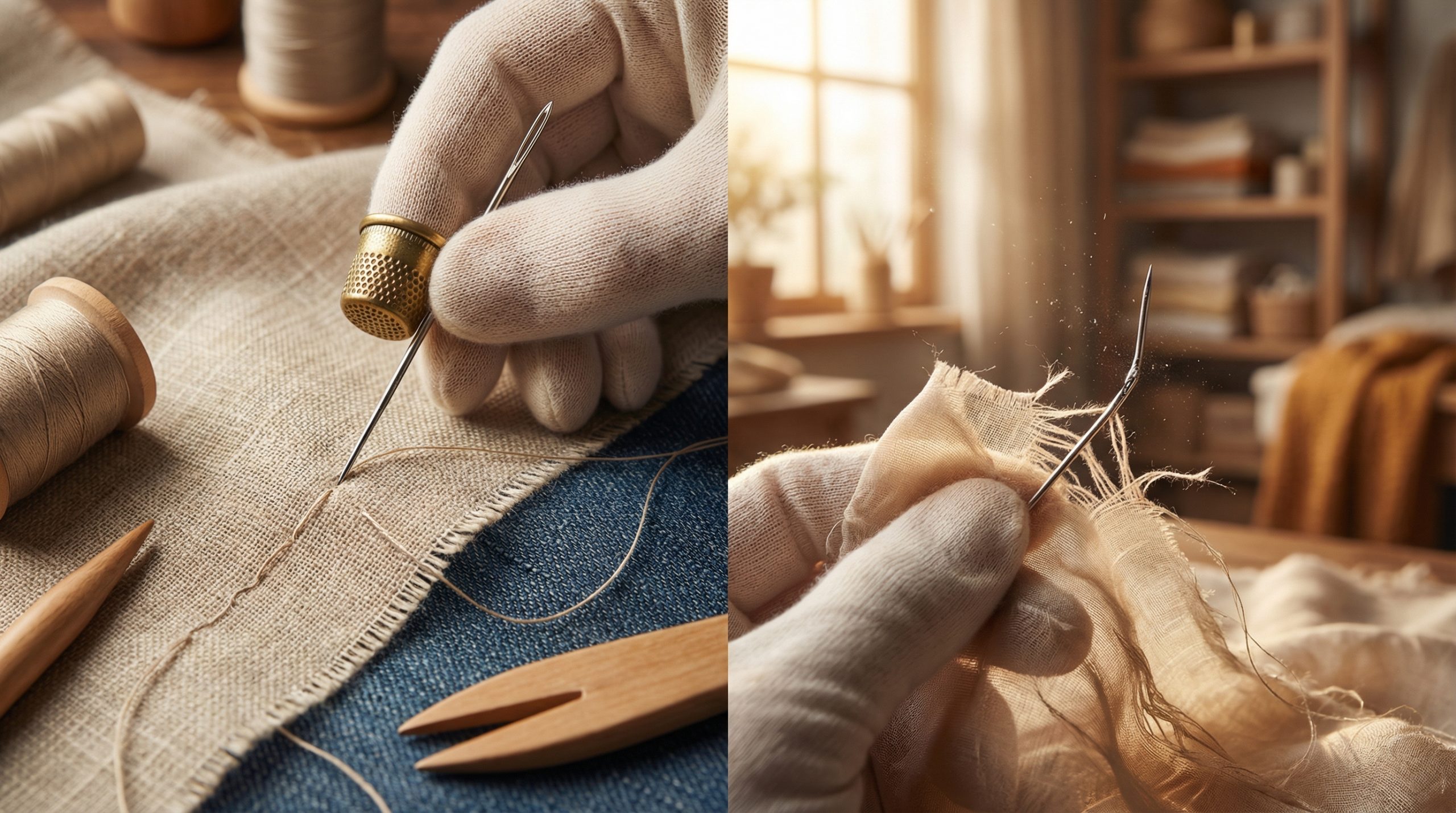 A agulha errada rasga fibras da sua Costura e Tecido