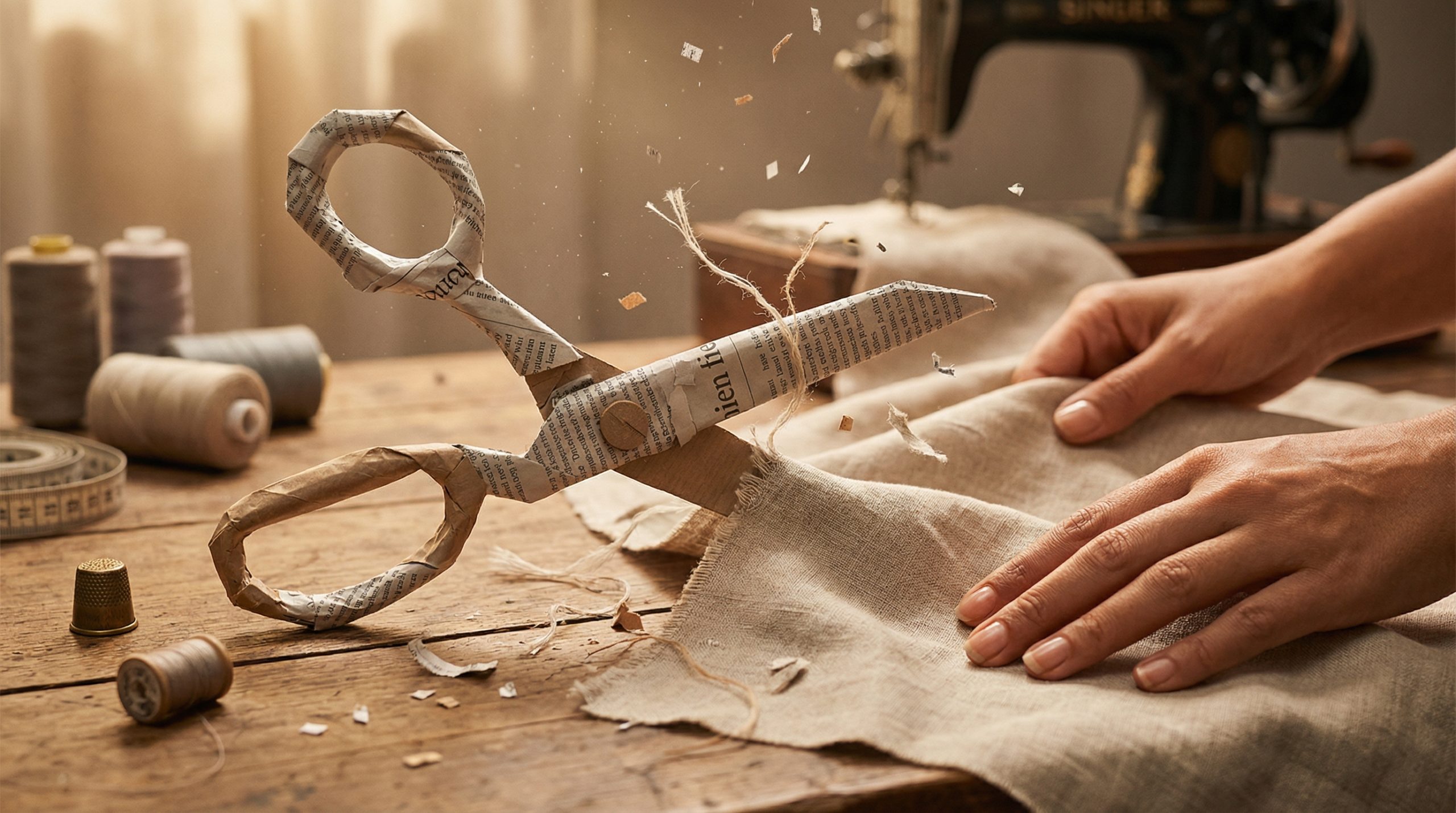 Tesouras de papel mastigam sua Costura e Tecido