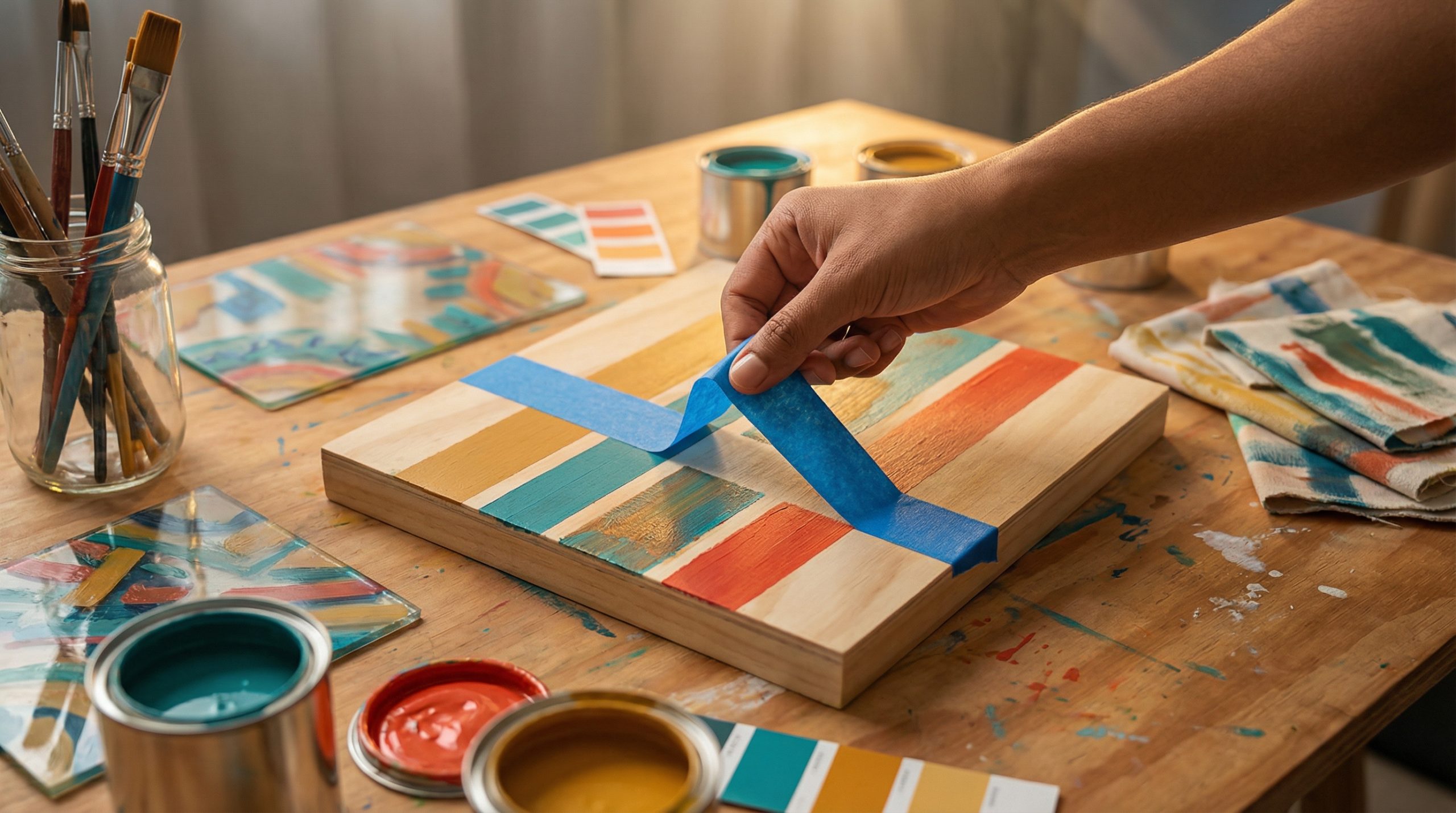 Fita crepe azul define melhor a Pintura e Arte