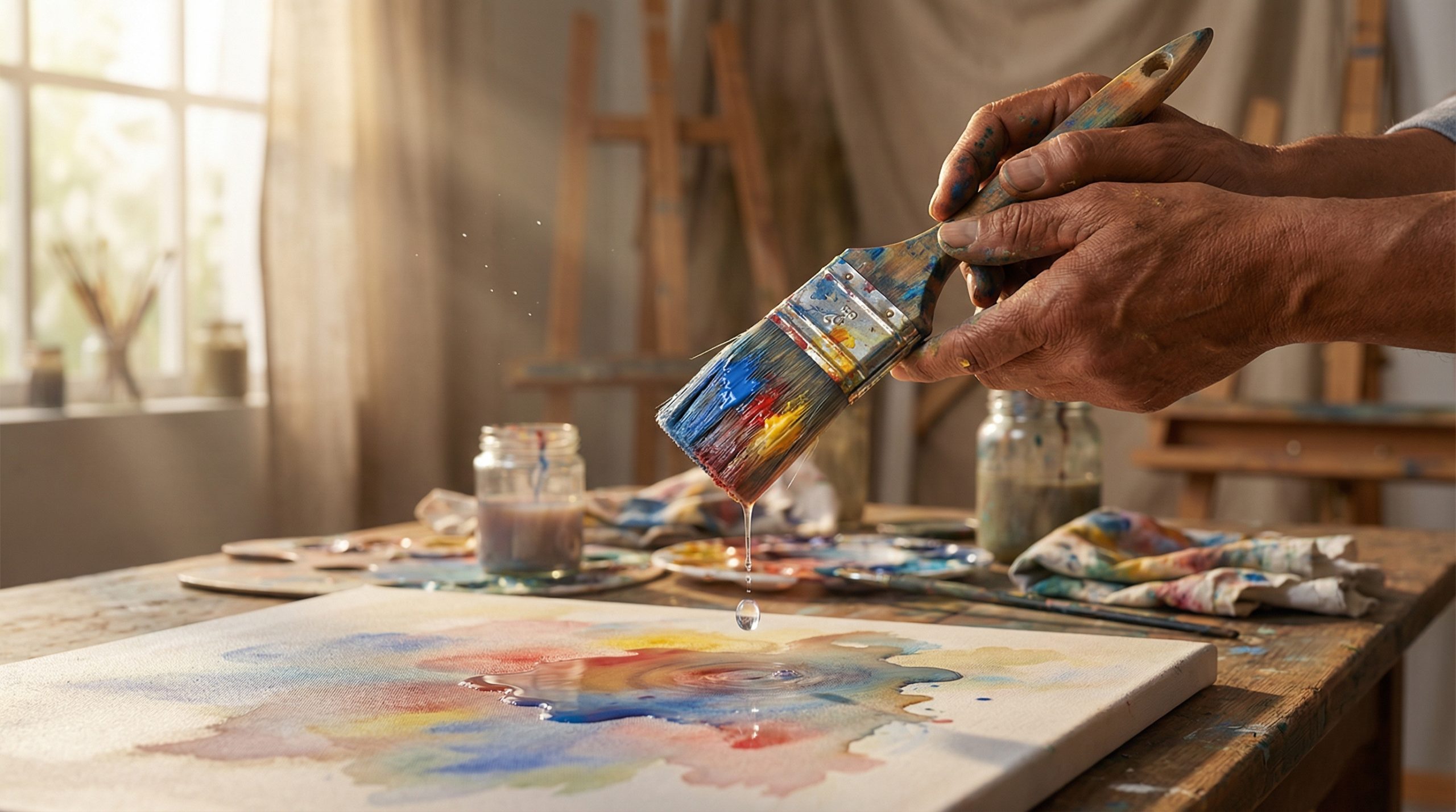 Água demais no pincel mancha toda Pintura e Arte